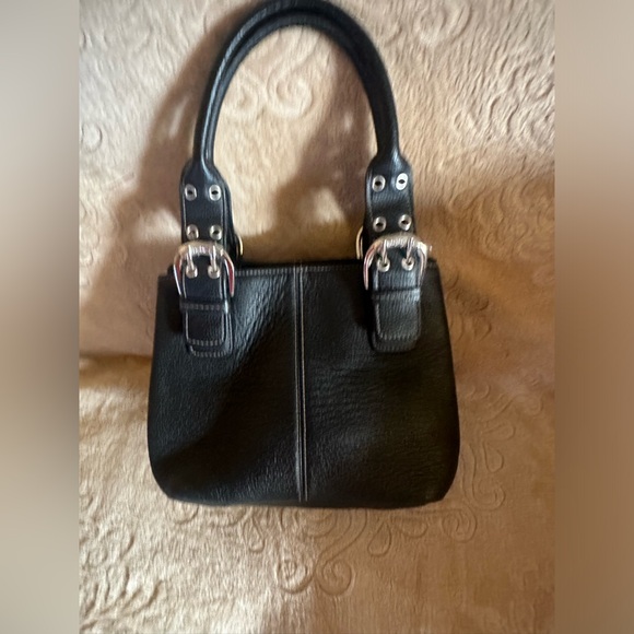 Tignanello Handbag Black Genuine Pebbled Leather Dual Handle Purse Satchel - Picture 14 of 14